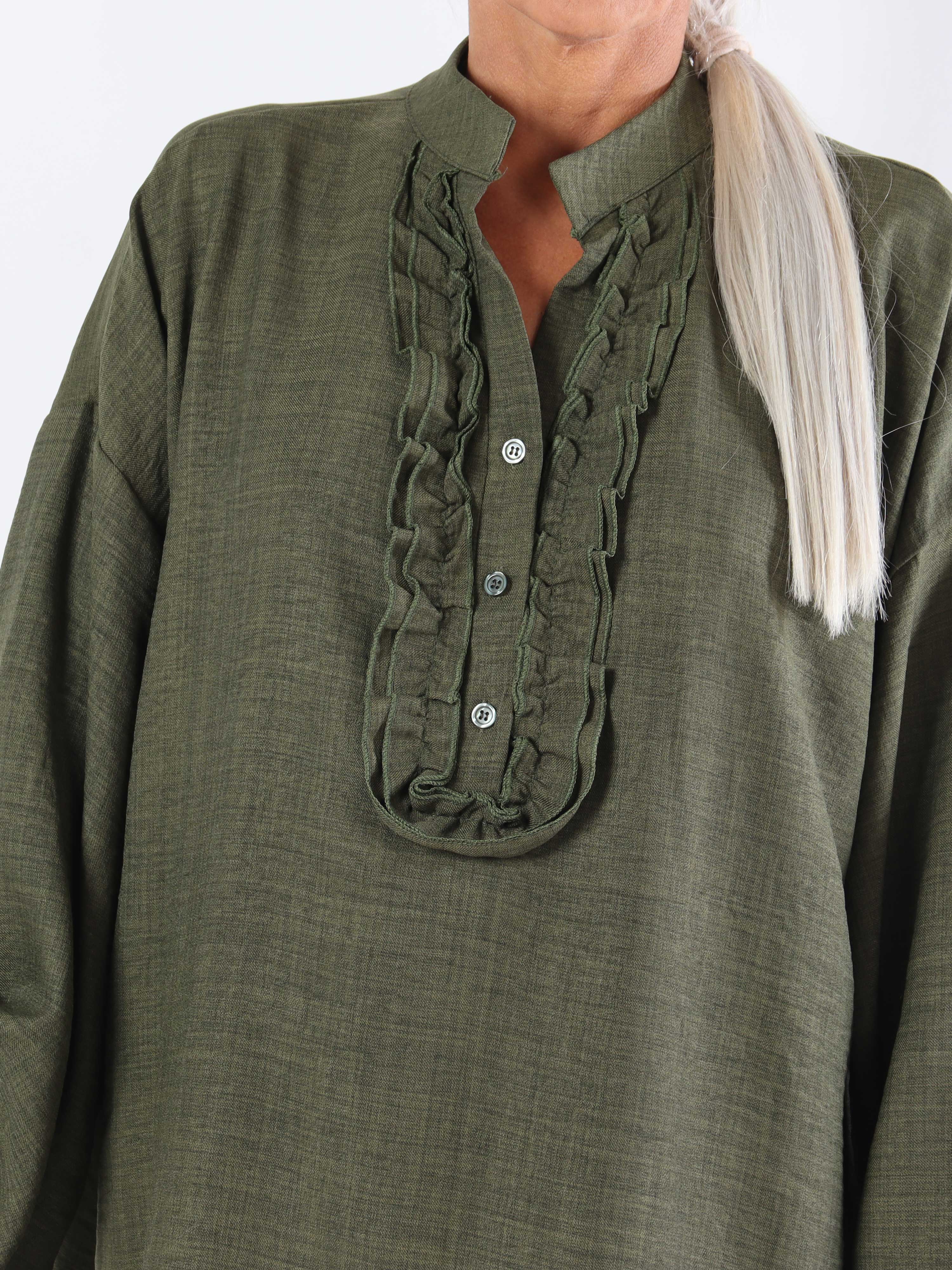 Cassia Plain - Plus size tunikakjole med flæser ved brystet